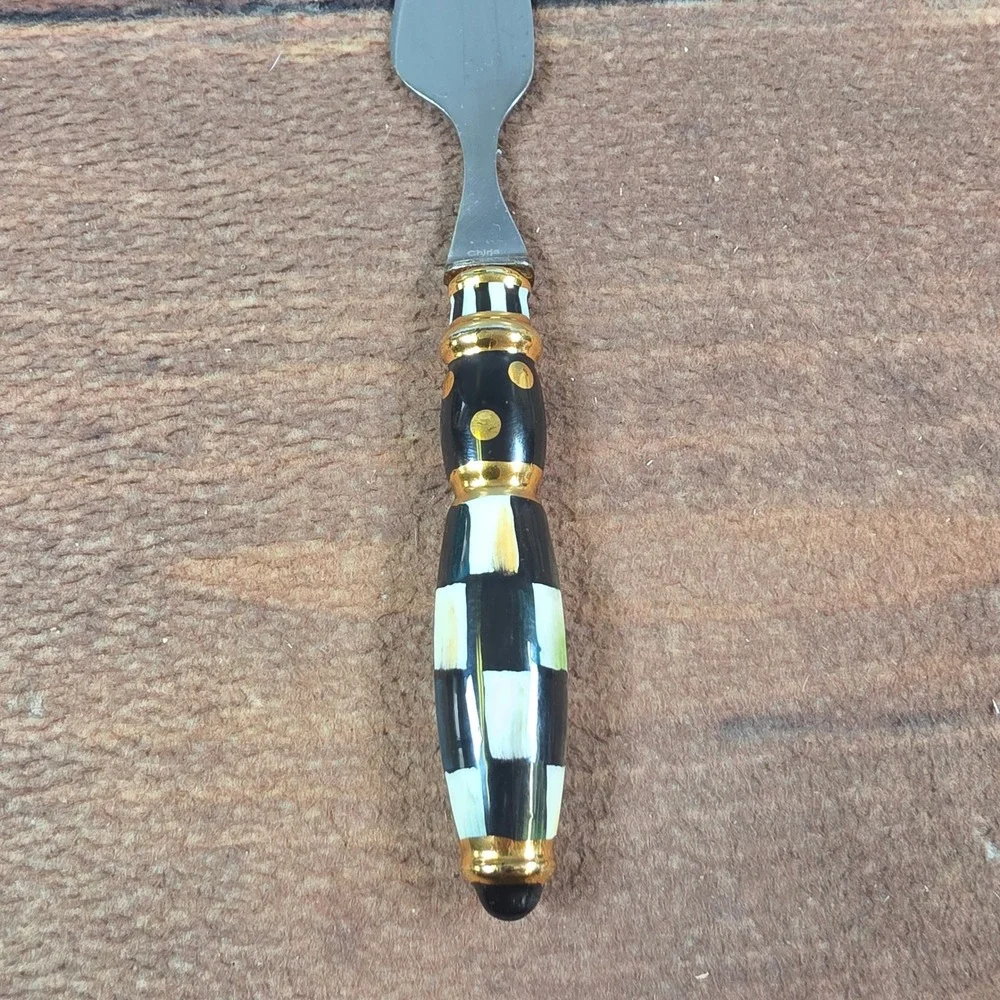 MacKenzie-Childs Cheese Knife Set OS Black White Good Courtly Check 3pc Set
